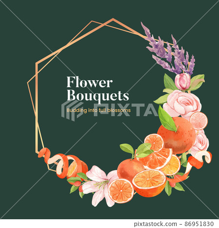 Wreath template with orange grapefruit concept,watercolor 86951830