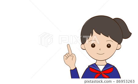 Illustration of a serious female student giving one-point advice 86953263