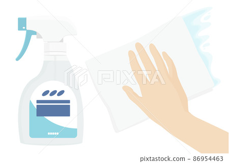 用酒精消毒劑噴霧擦拭手的插圖 用酒精消毒劑噴霧擦拭手的插圖 86954463