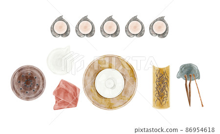 中國茶會工具手繪水彩風格插圖 86954618