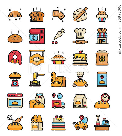 filled outline bakery icons set 86955000