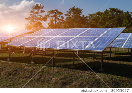 Solar module panels against sunset sky background Solar module panels against sunset sky background 86955037