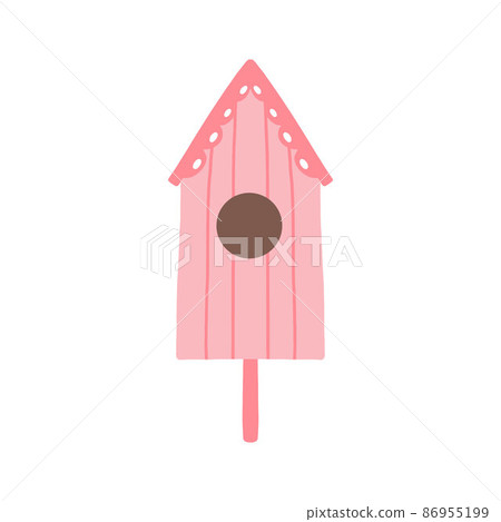 Pink birdhouse. Cute birdhouse. Vector illustration in cartoon style. 86955199
