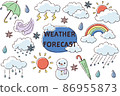 一組易於兒童使用的可愛天氣插圖 86955873