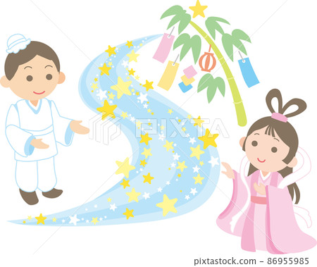 橫跨銀河的織姬彥星_七夕竹草裝飾 86955985