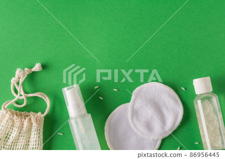 Rice water skin care product and eco friendly accessories . Holistic beauty concept, fermented beauty care trend 86956445
