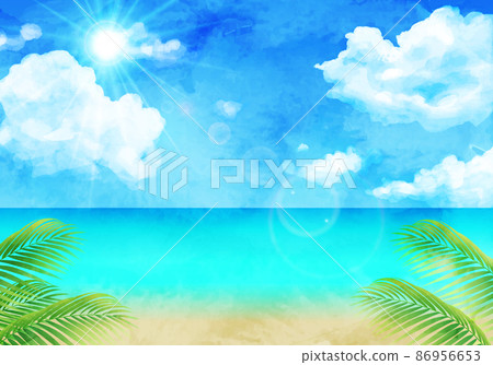 Watercolor illustration background of blue sky and tropical plants (resort, summer, travel) Watercolor illustration background of blue sky and tropical plants (resort, summer, travel) 86956653
