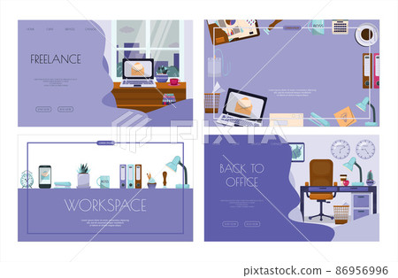 Flat vector banner template for office, business solutions, startup, time management, planning and strategy. Modern cartoon illustration concepts for website, office work, freelance, distance work Flat vector banner template for office, business solutions, startup, time management, planning and strategy. Modern cartoon illustration concepts for website, office work, freelance, distance work 86956996