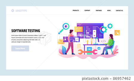 Vector web site design template. Software development and code test, programmer coding application. Landing page concepts for website and mobile development. Modern flat illustration Vector web site design template. Software development and code test, programmer coding application. Landing page concepts for website and mobile development. Modern flat illustration 86957462