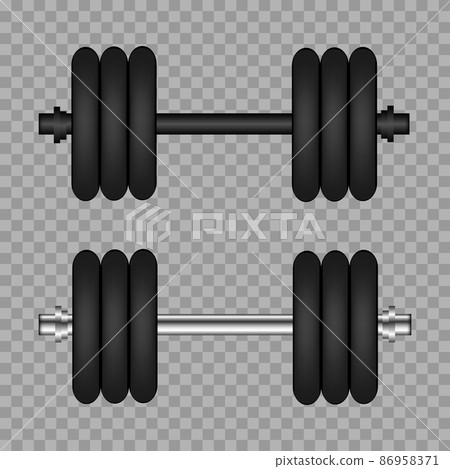 Realistic gym dumbbells. Equipment for bodybuilding and workout. Vector Realistic gym dumbbells. Equipment for bodybuilding and workout. Vector 86958371