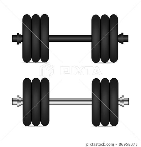 Realistic gym dumbbells. Equipment for bodybuilding and workout. Vector Realistic gym dumbbells. Equipment for bodybuilding and workout. Vector 86958373
