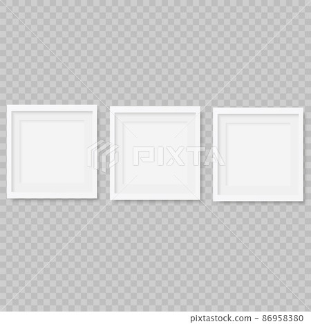 Set of empty white picture frames on transparent background. Vector collection. Set of empty white picture frames on transparent background. Vector collection. 86958380
