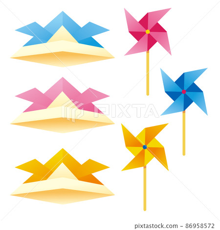 Origami of helmet and pinwheel Origami of helmet and pinwheel 86958572