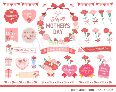 Illustration set of carnation and ribbon frame for Mother's Day 86958806