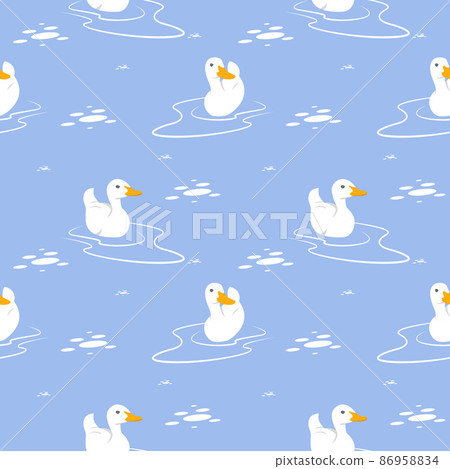 Seamless Pattern Repeatable Texture Summer Spring Cute Duck Swan Pond 86958834