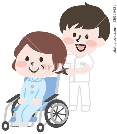 Nurse pushing a wheelchair - Stock Illustration [86959423] - PIXTA