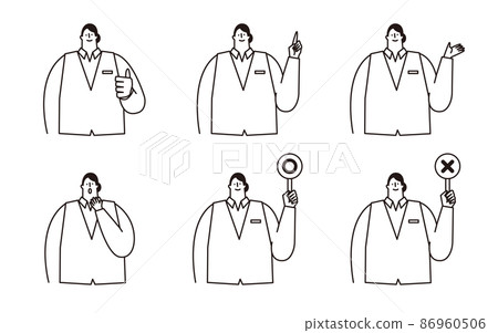 Vector illustration set of a woman wearing a vest uniform. Vector illustration set of a woman wearing a vest uniform. 86960506
