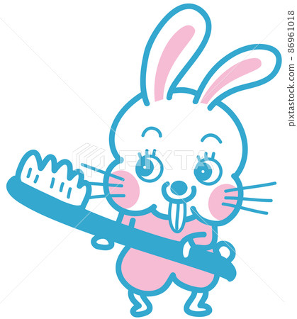A cute rabbit with a big toothbrush A cute rabbit with a big toothbrush 86961018