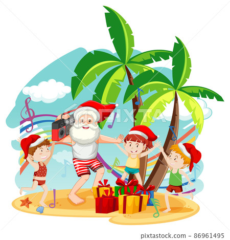 Summer Christmas with Santa Claus and children Summer Christmas with Santa Claus and children 86961495
