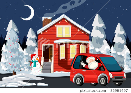 Outdoor Christmas house at night scene Outdoor Christmas house at night scene 86961497