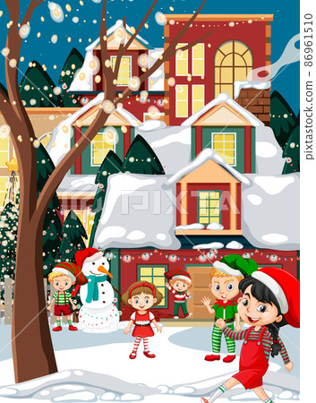 Outdoor scene with children celebrating Christmas 86961510