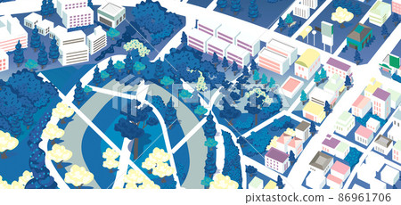 A fun cityscape and a fun life. Creating a city where people can live brightly and happily. 86961706