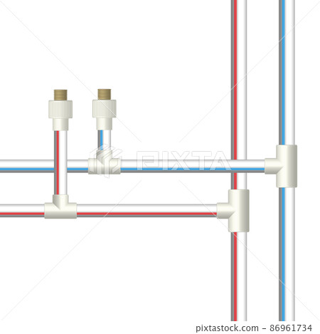 Hot and cold water plastic pipes, vector illustration. 86961734