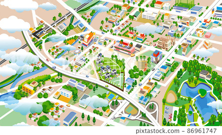 A fun cityscape and a fun life. Creating a city where people can live brightly and happily. 86961747
