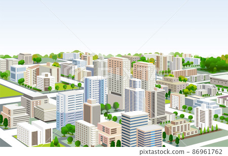 A fun cityscape and a fun life. Creating a city where people can live brightly and happily. 86961762