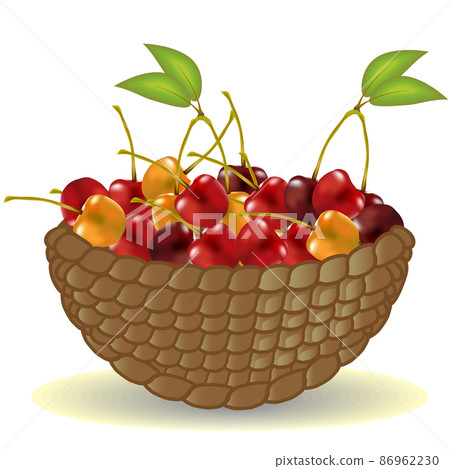 Basket from the vine without a handle full of ripe cherries, 86962230