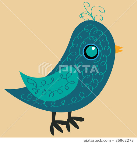 Nice blue bird with a pattern on the body, a yellow beak and a blue eye, a side view 86962272