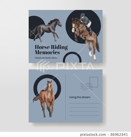 Postcard template with horseback riding concept,watercolor style 86962841
