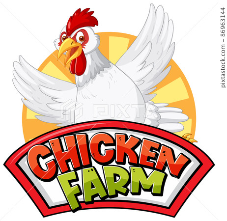 Chicken farm banner with white chicken cartoon character Chicken farm banner with white chicken cartoon character 86963144