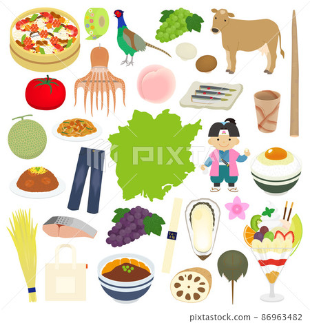 Illustration of famous things in Okayama prefecture 86963482