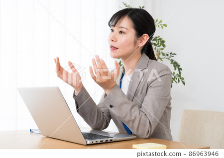 使用個人計算機解釋的女商人 使用個人計算機解釋的女商人 86963946