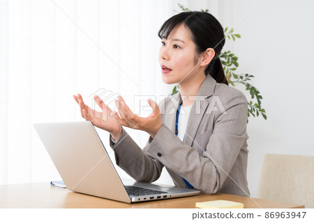 使用個人計算機解釋的女商人 86963947