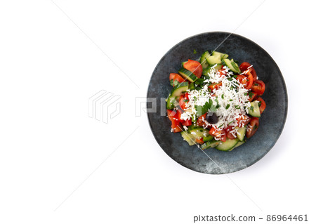 Traditional Bulgarian shopska salad with tomato,cucumber and bulgarian sirene cheese 86964461