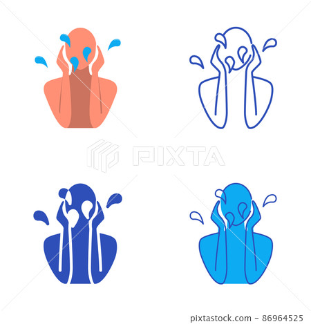 Washing face icon set in flat and line style 86964525