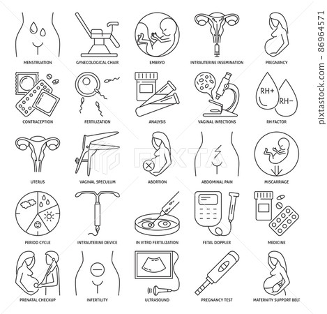 Gynecology and obstetrics icon set in line style Gynecology and obstetrics icon set in line style 86964571