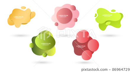 Fluid frame isolated on white background. Set of abstract liquid shapes, colorful elements, gradient waves with geometric lines, dynamical forms. Vector flat design for banner, flyer, business card Fluid frame isolated on white background. Set of abstract liquid shapes, colorful elements, gradient waves with geometric lines, dynamical forms. Vector flat design for banner, flyer, business card 86964729