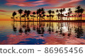 The sea and palm trees against the backdrop of a tropical sunset 3d-rendering 86965456