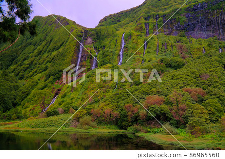 Panorama view to Faja waterfall, Flores, Azores, Portugal 86965560