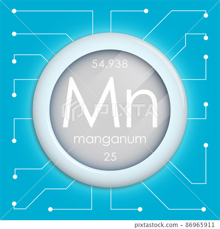 Realistic button with manganese symbol. Chemical element is manganum. Vector isolated on white background 86965911