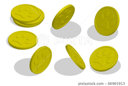 Isometric gold coin with paw print for... - Stock Illustration ...