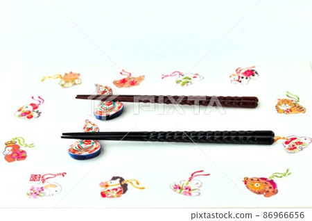 Gourd chopstick rest, couple chopsticks and zodiac place mat 86966656