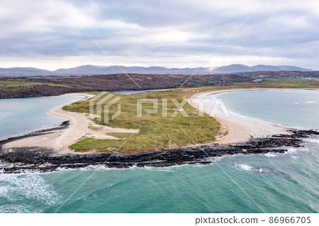 Aerial view of Cashelgolan beach, Castlegoland, by Portnoo in County Donegal - Ireland Aerial view of Cashelgolan beach, Castlegoland, by Portnoo in County Donegal - Ireland 86966705