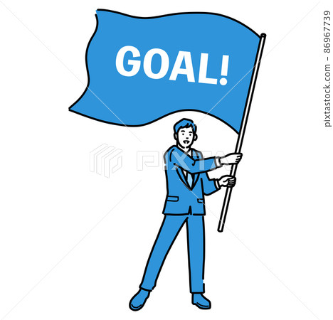 A full-body man in a suit holding a flag labeled Goal 86967739