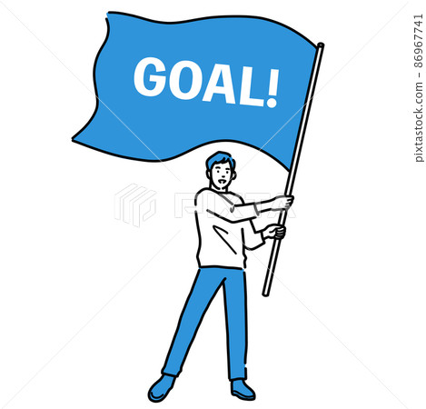 A full-body man holding a flag labeled Goal 86967741