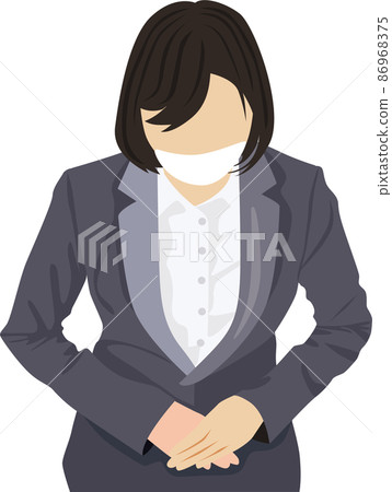戴鞠躬插圖的女西裝面具 戴鞠躬插圖的女西裝面具 86968375