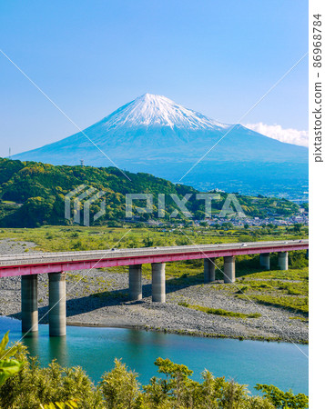 Mt. Fuji and Fuji River in early summer seen - Stock